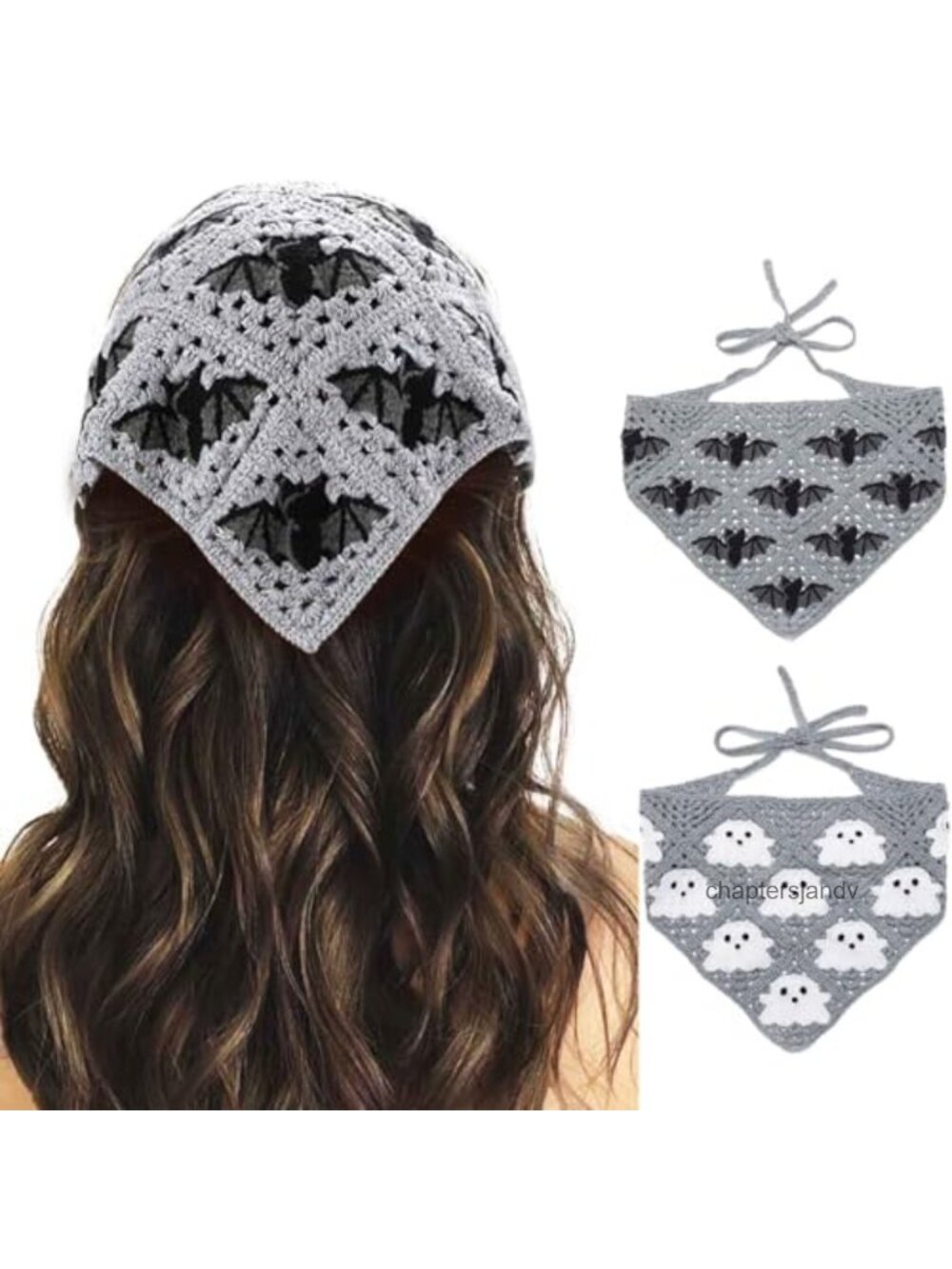 Crochet Head Scarf Bandana Headband Gothic Halloween Hair Accessory